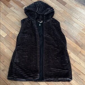 Striped Faux Fur Hooded Vest